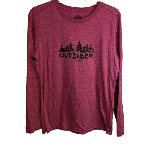 Life Is Good “Outsider” trees Camping Outdoor Long Sleeve Pink T-shirt Women M - Picture 1 of 4